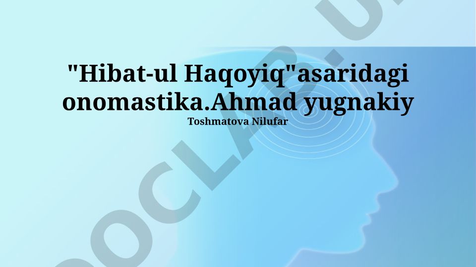 Ahmad Yugnakiyning "Hibat ul-Haqiqat" asaridagi onomastika tahlili