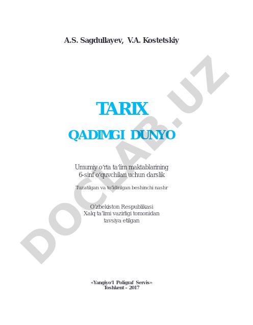 Tarix. Qadimgi dunyo 6-sinf darsligi