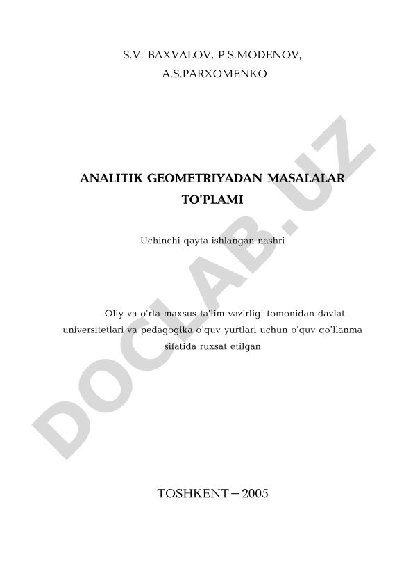 Analitik geometriyadan masalalar to'plami