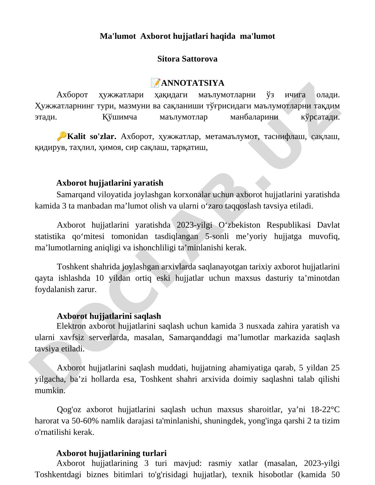 Axborot manbalari va ularni saqlash