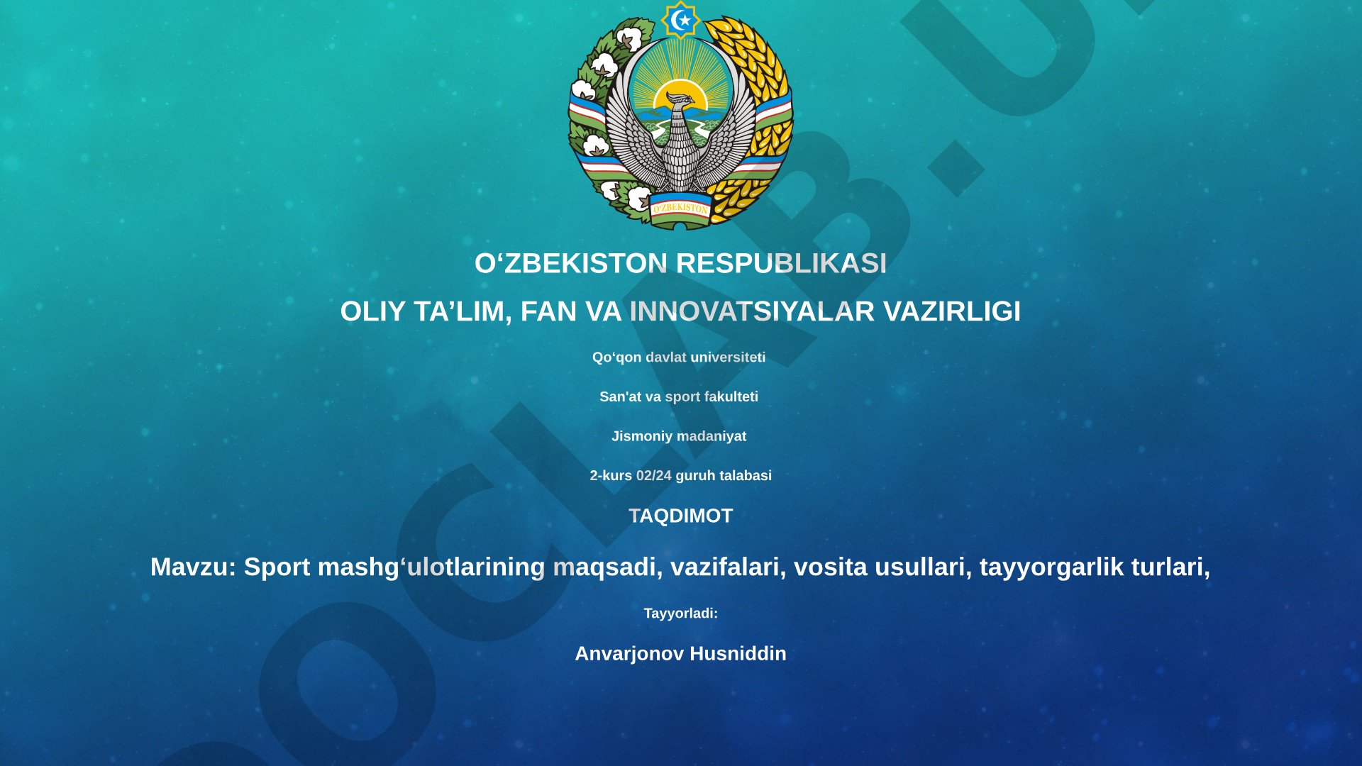 Sport mashg'ulotlarining maqsadi, vazifalari, vosita usullari, tayyorgarlik turlari
