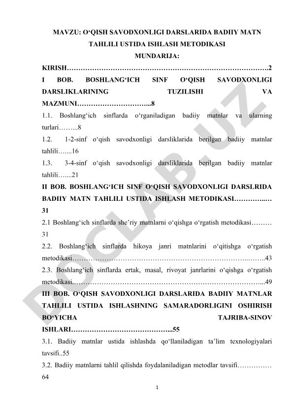 Boshlang'ich sinflarda o'qish savodxonligi darslarida badiiy matn tahlili ustida ishlash metodikasi