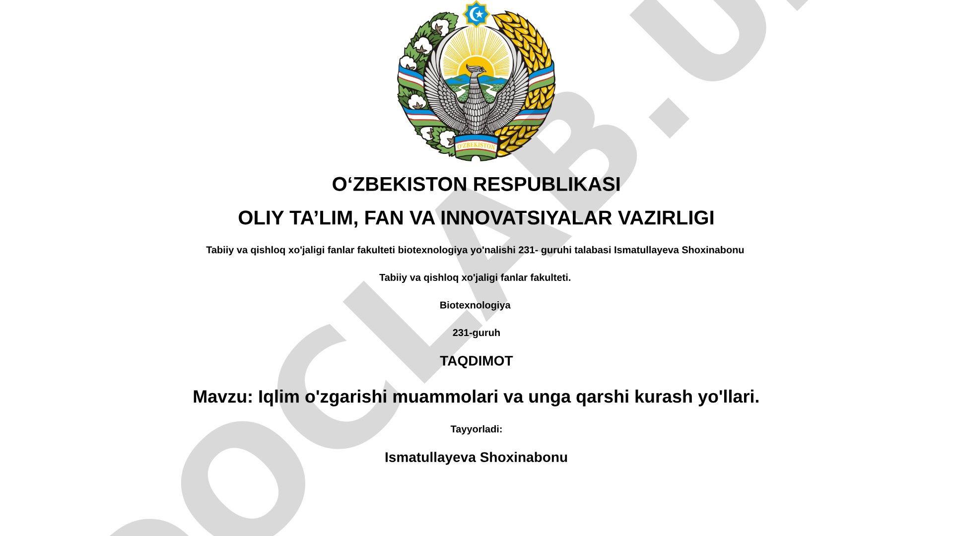 Iqlim o'zgarishi muammolari va unga qarshi kurash yo'llari