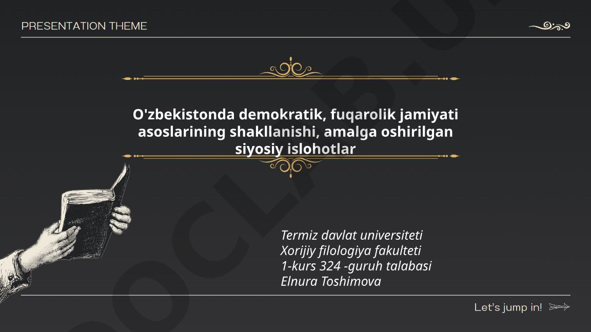 O'zbekistonda demokratik, fuqarolik jamiyati asoslarining shakllanishi va siyosiy islohotlar