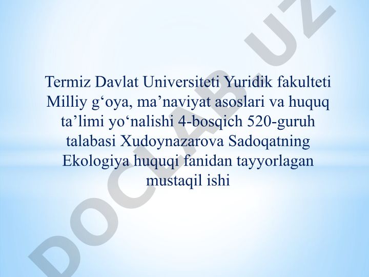 Oliy Majlisning ekologik vakolatlari