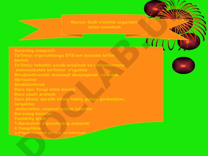 Gulli o’simlik organlari bilan tanishish