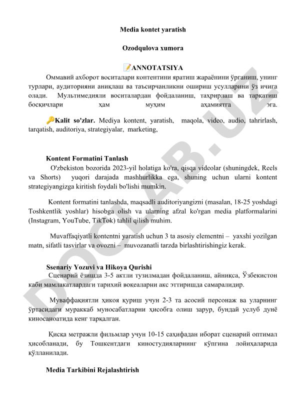 Media kontent yaratish jarayoni va strategiyalari
