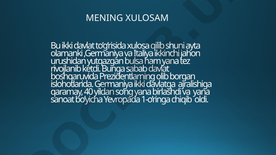 Germaniya va Italiyaning urushdan keyingi rivojlanishi