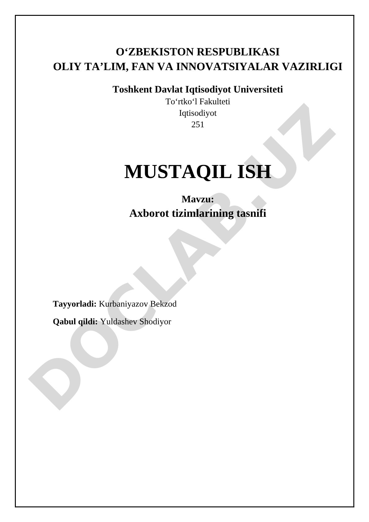Axborot tizimlarining tasnifi