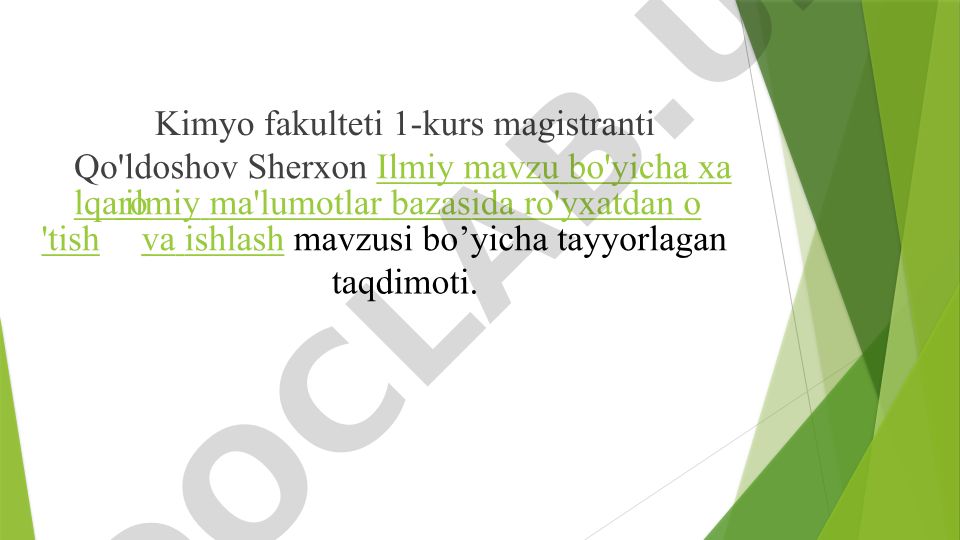 Ilmiy mavzu bo'yicha xalqaro ilmiy ma'lumotlar bazasida ro'yxatdan o'tish va ishlash