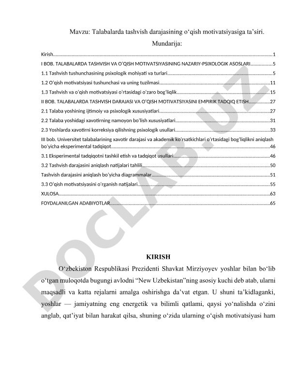 Talabalarda tashvish darajasining o‘qish motivatsiyasiga ta’siri