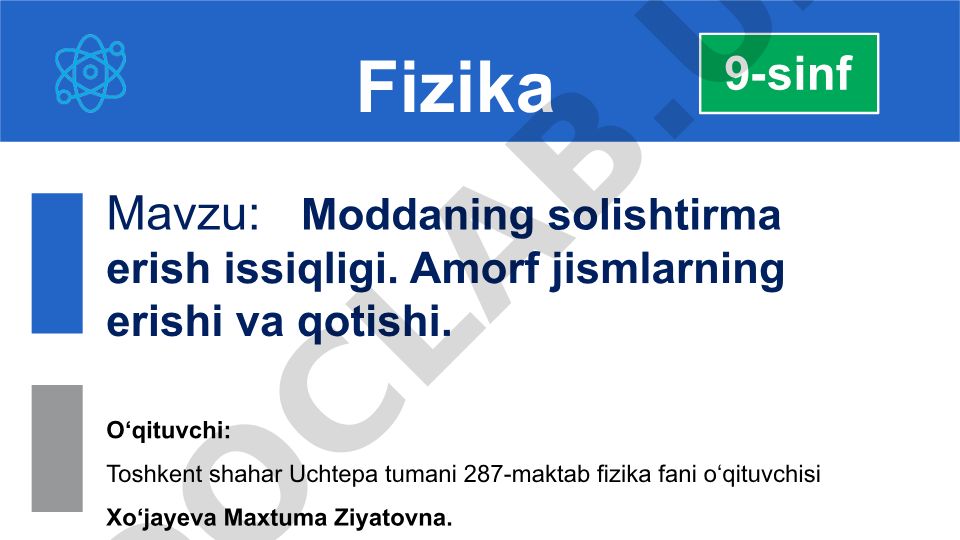 Moddaning solishtirma erish issiqligi. Amorf jismlarning erishi va qotishi