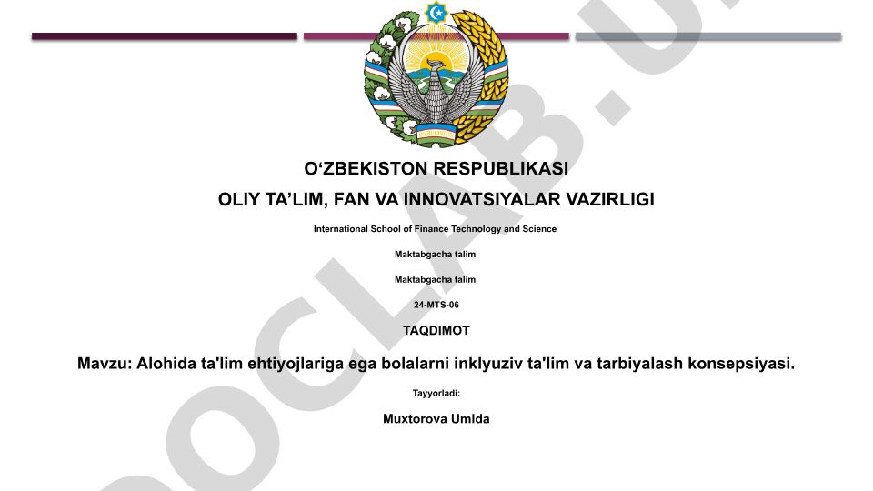 Alohida ta'lim ehtiyojlariga ega bolalarni inklyuziv ta'lim va tarbiyalash konsepsiyasi