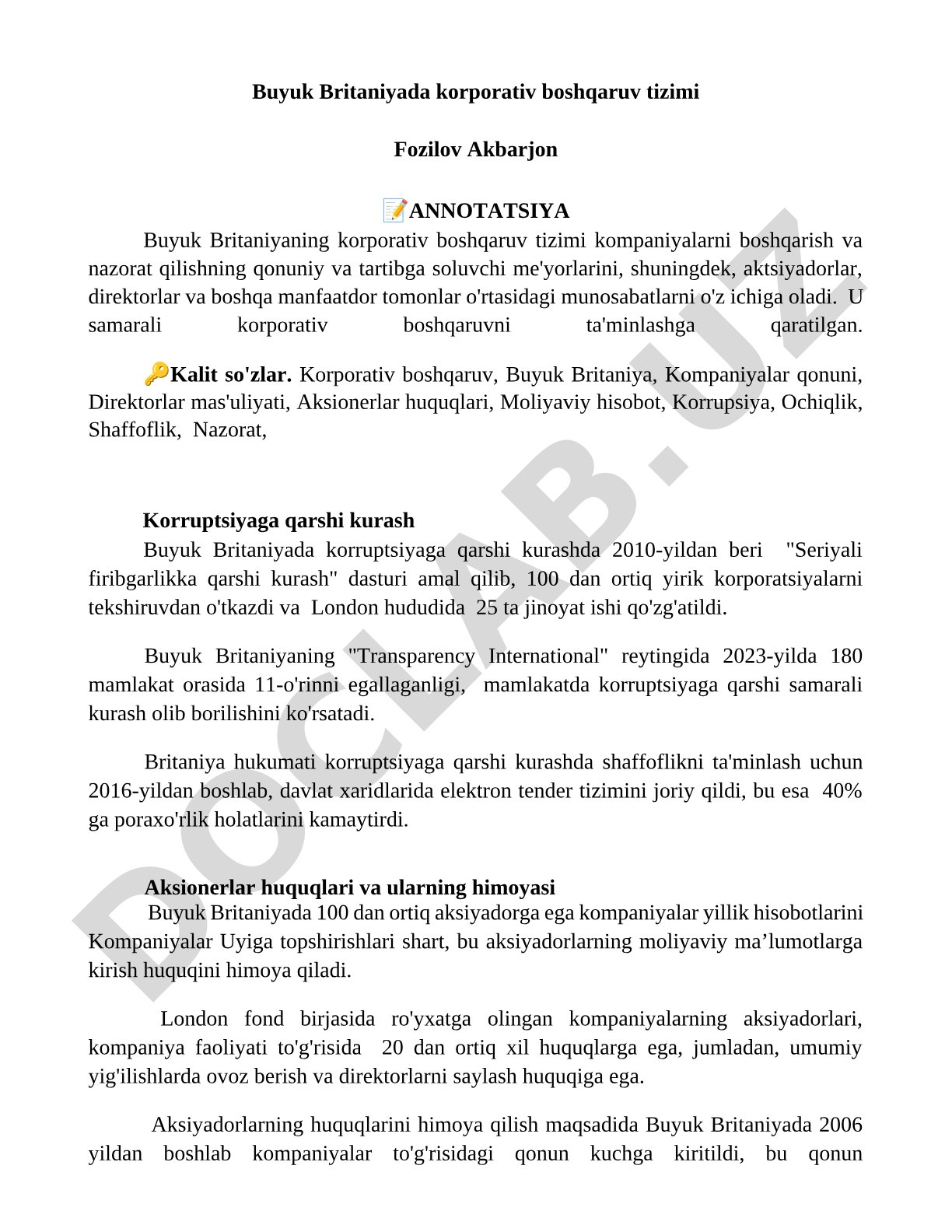 Buyuk Britaniyada korporativ boshqaruv tizimi