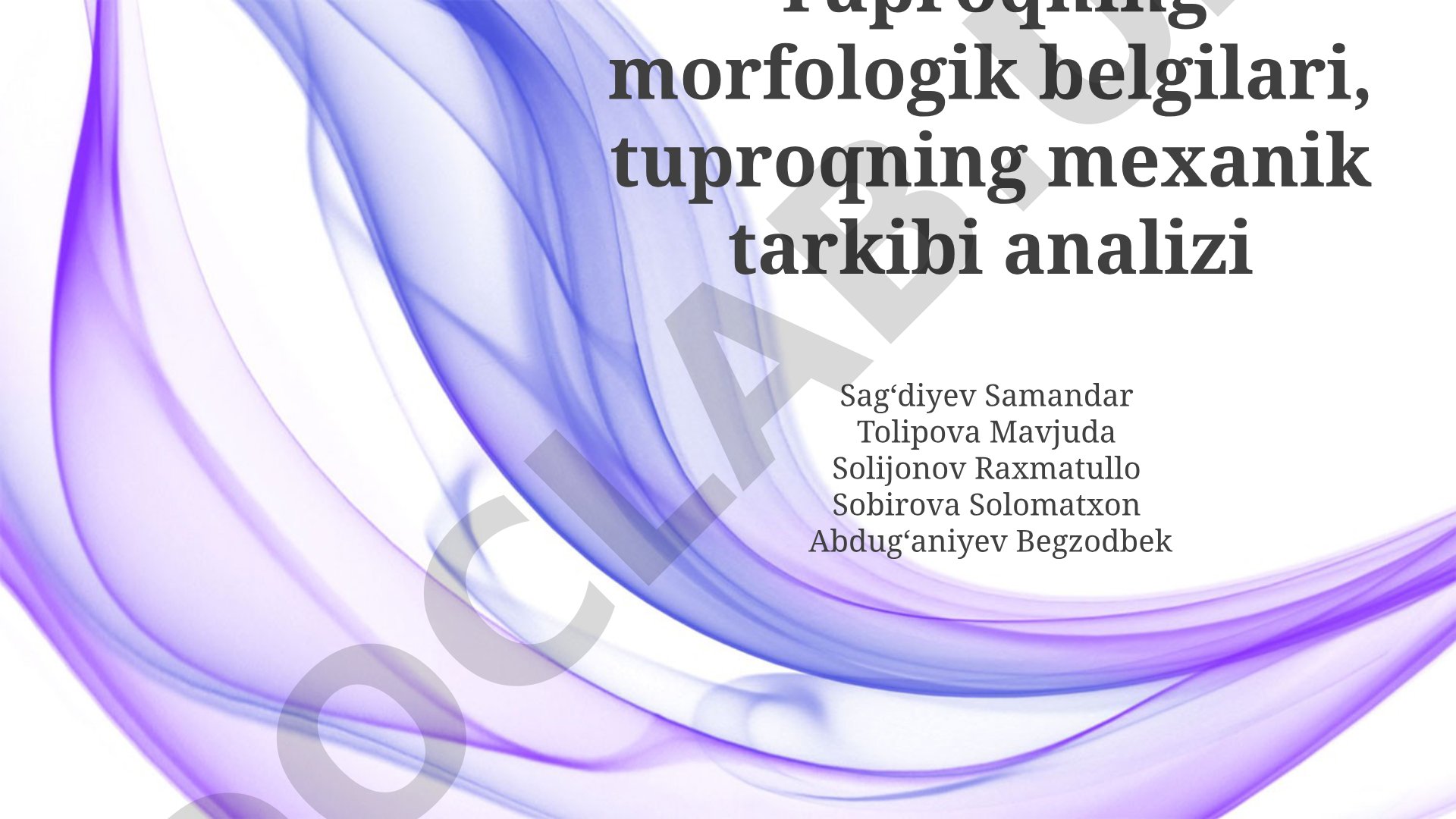 Tuproqning morfologik xususiyatlari va mexanik tarkibi