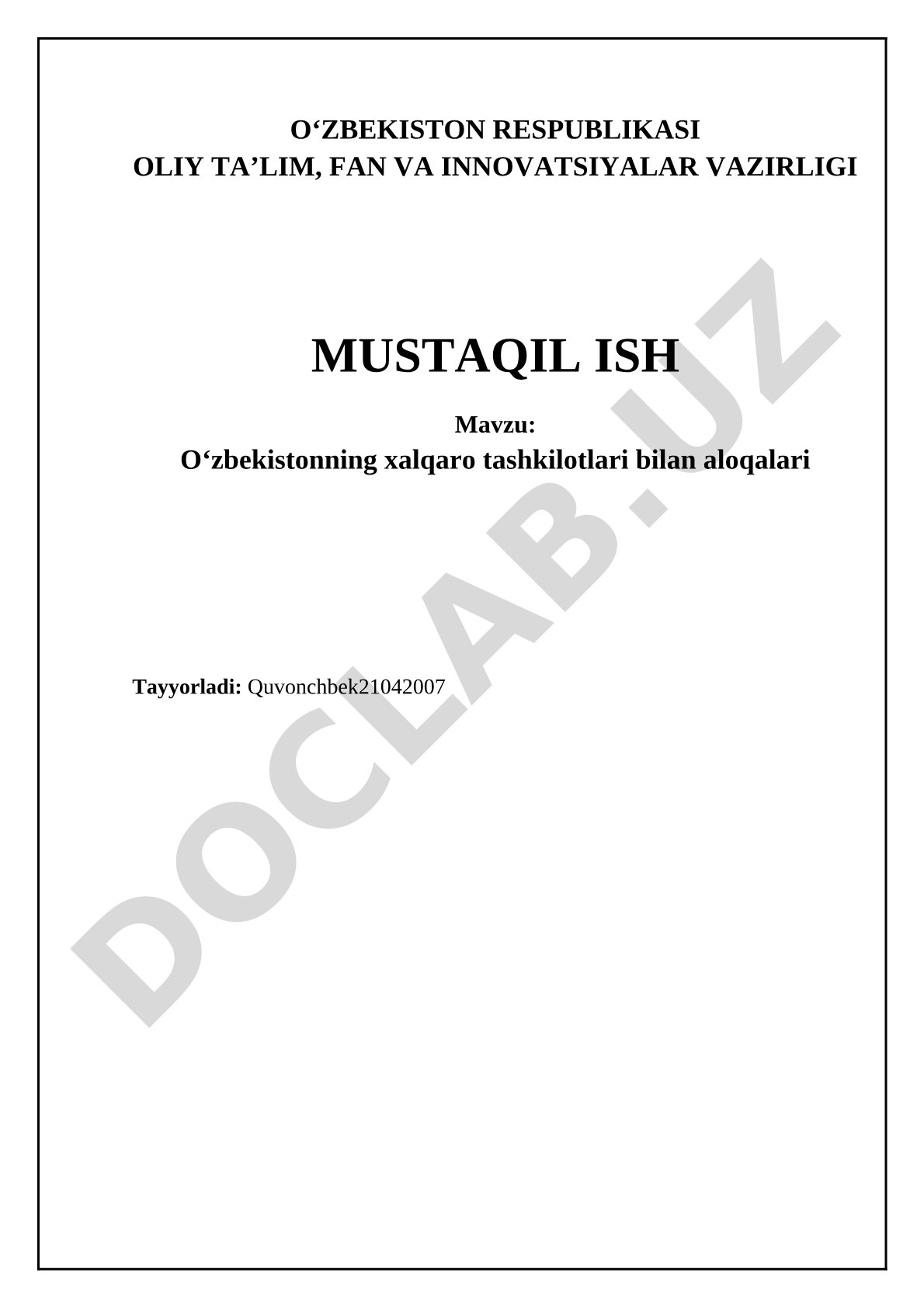 O'zbekistonning xalqaro tashkilotlari bilan aloqalari