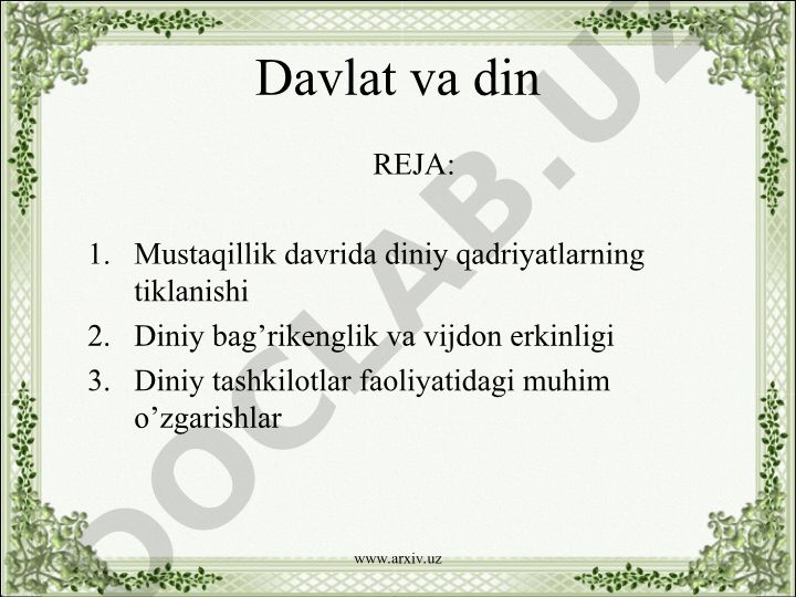 Davlat va din: Mustaqillik davrida diniy qadriyatlarning tiklanishi