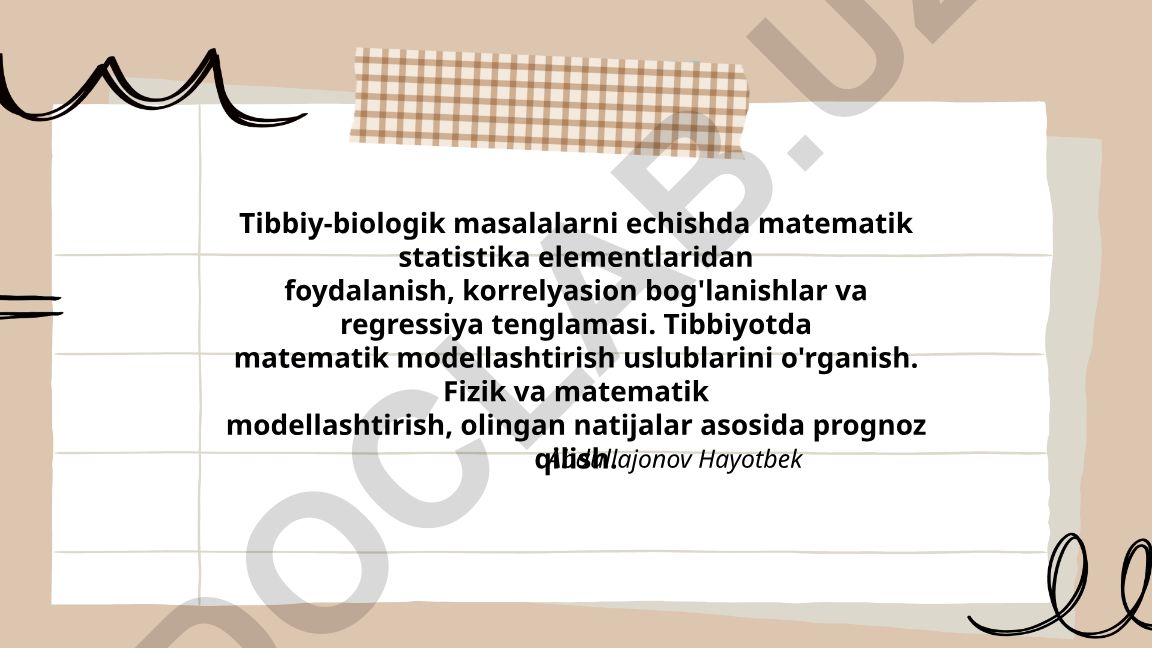 Tibbiy-biologik masalalarni echishda matematik statistika elementlaridan foydalanish