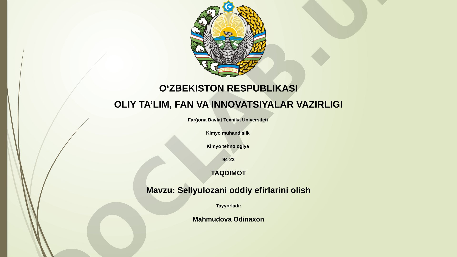 Sellyulozani oddiy efirlarini olish