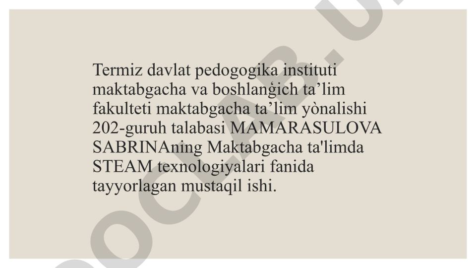 Maktabgacha ta'limda STEAM texnologiyalari