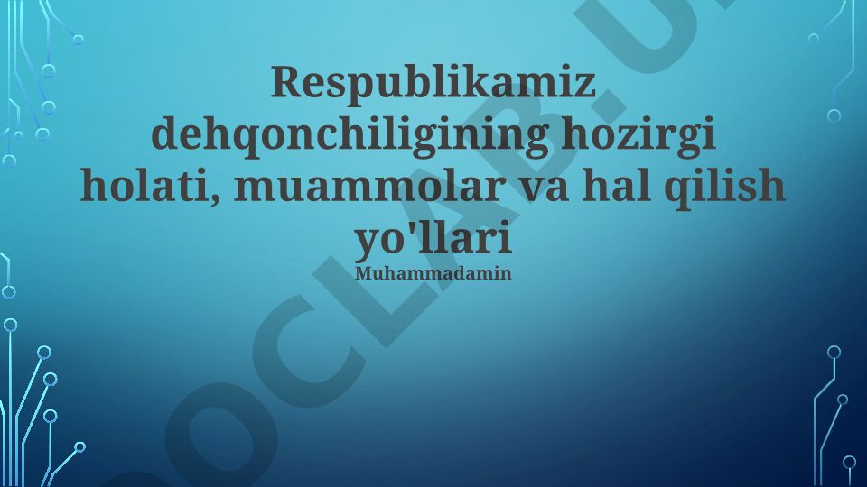O'zbekiston qishloq xo'jaligining hozirgi holati, muammolari va yechimlari