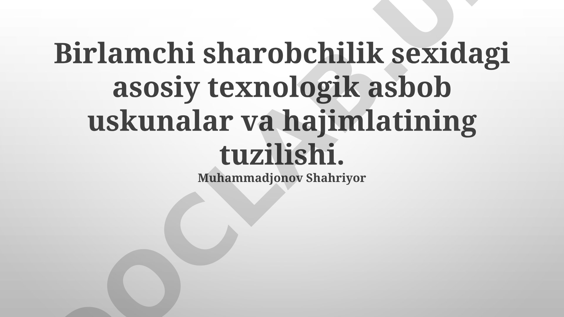 Birlamchi sharobchilik sexidagi asosiy texnologik asbob uskunalar va hajimlatining tuzilishi