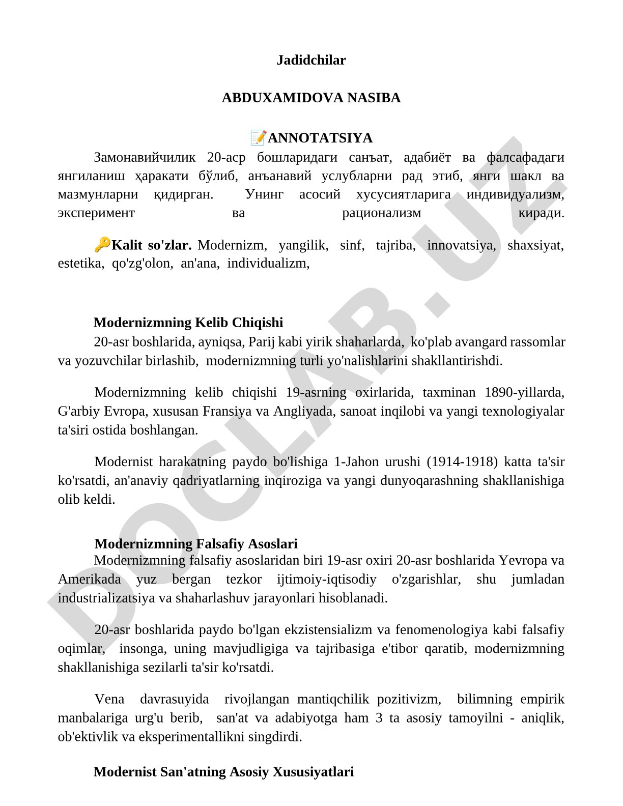 Modernizmning kelib chiqishi va falsafiy asoslari