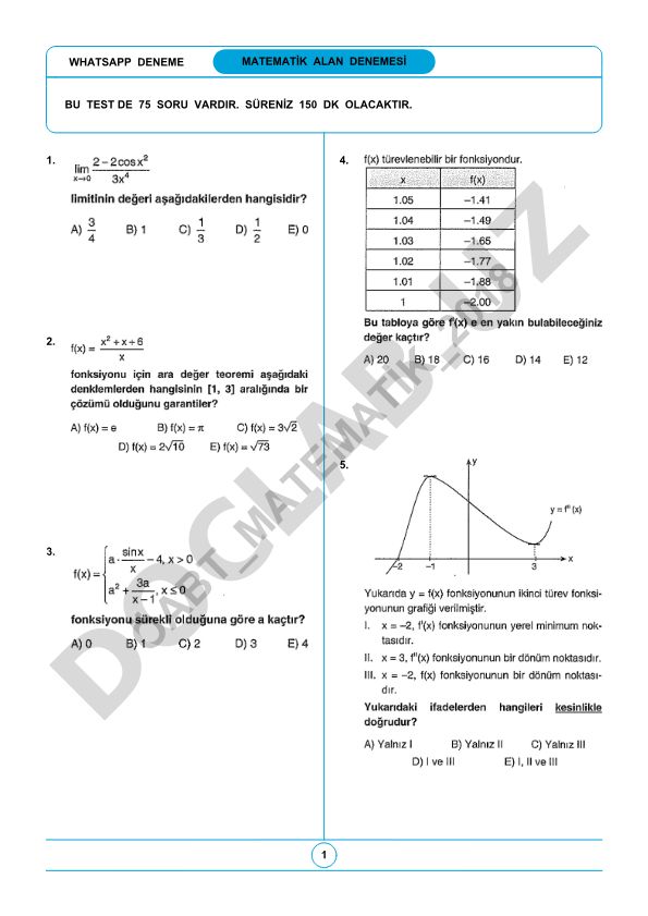 KPSS Matematik Alan Denemesi