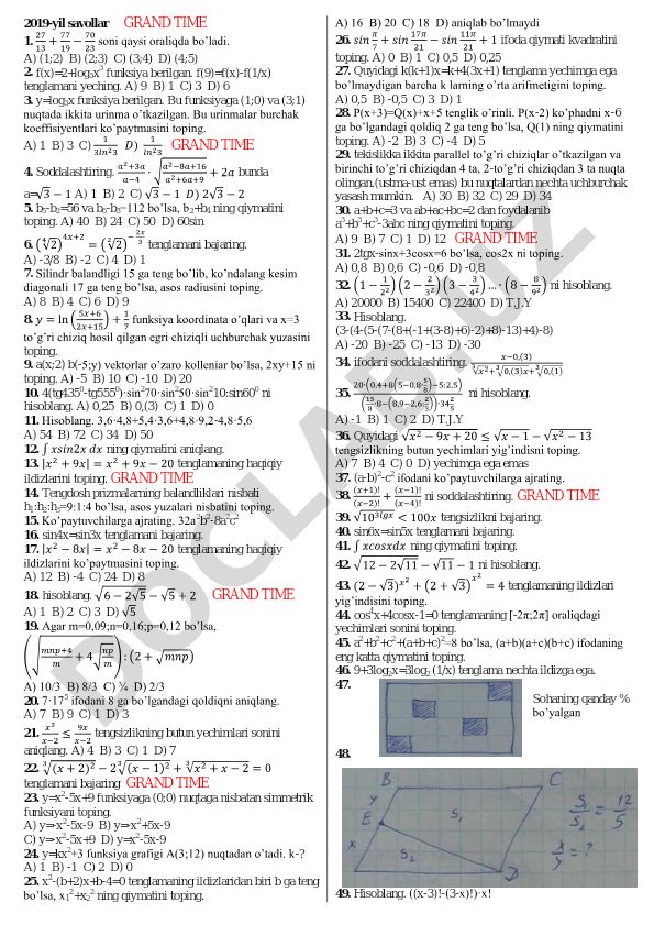 Matematika va geometriya masalalari to'plami