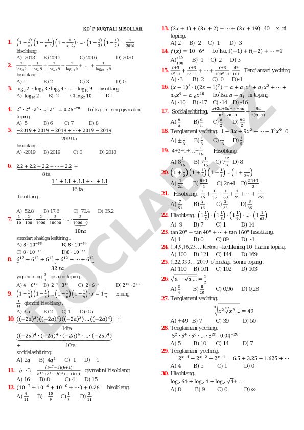 Matematik masalalar to'plami