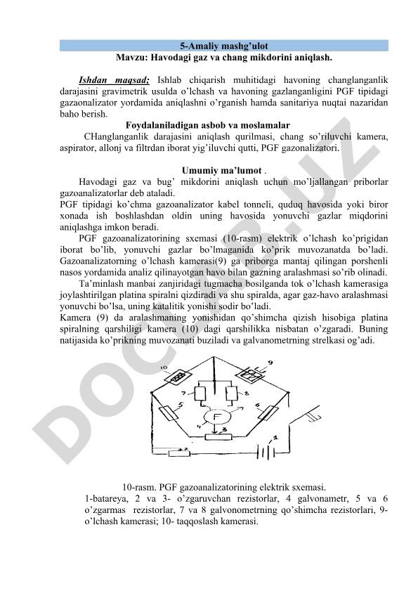 Havodagi gaz va chang mikdorini aniqlash