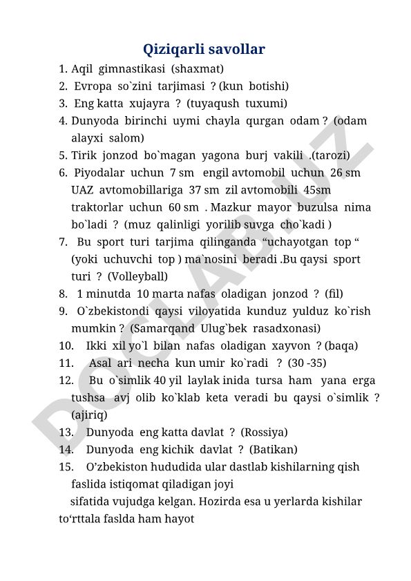 Qiziqarli savollar va ularning javoblari