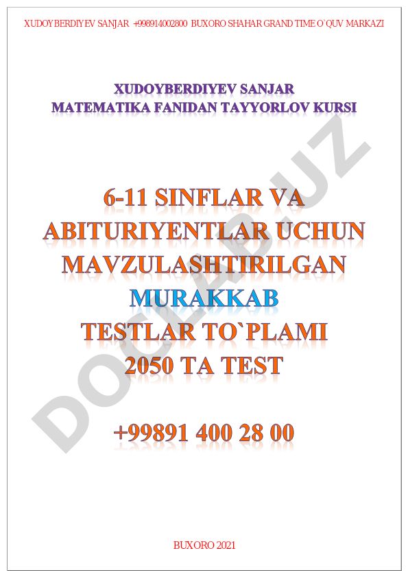 Matematika testlari to'plami: 22 mavzu bo'yicha 875 ta savol
