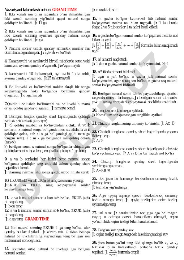 Matematik masalalar va ularning yechimlari