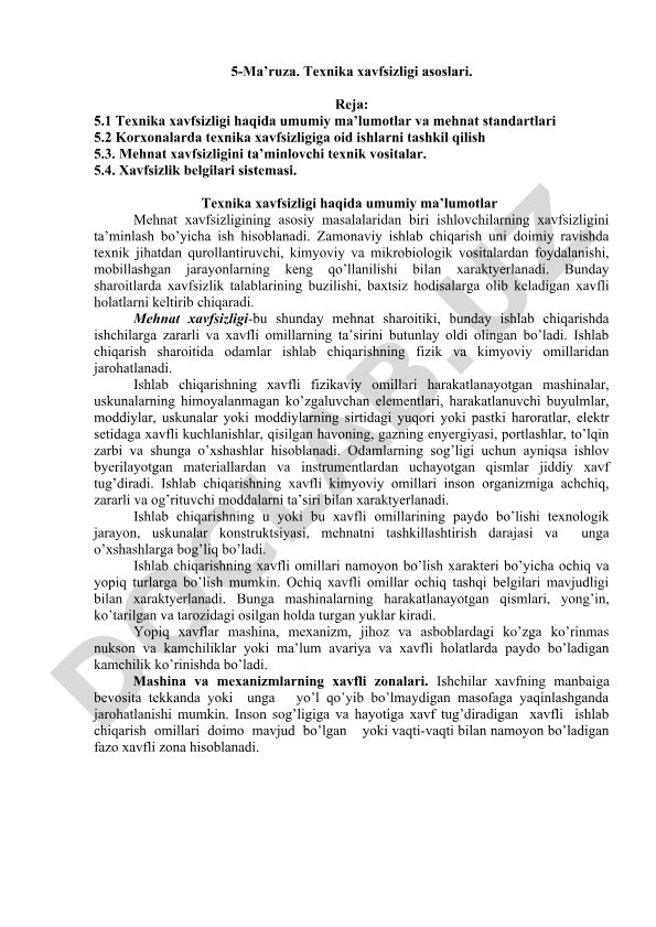 Texnika xavfsizligi asoslari