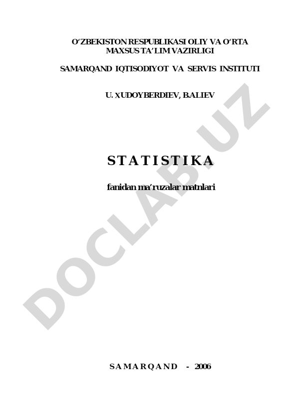 Statistika fanidan ma'ruzalar matnlari