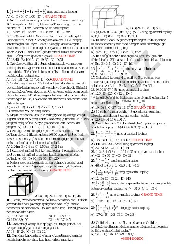 Matematika va mantiq masalalari to'plami