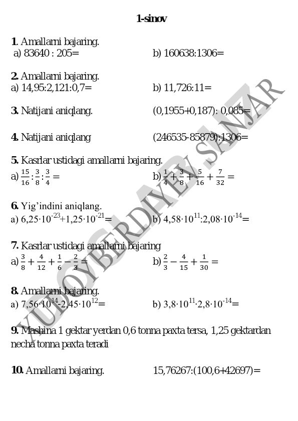 Matematik amallar va masalalar to'plami