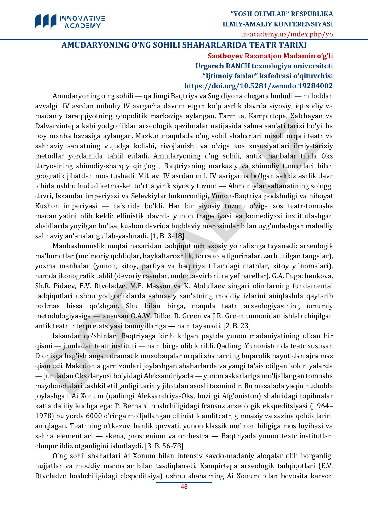 Amudaryoning o'ng sohili shaharlarida teatr tarixi