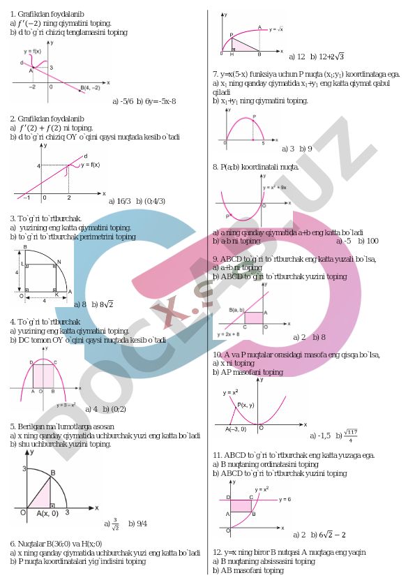 Matematik masalalar to'plami: grafik, funksiya va geometriya