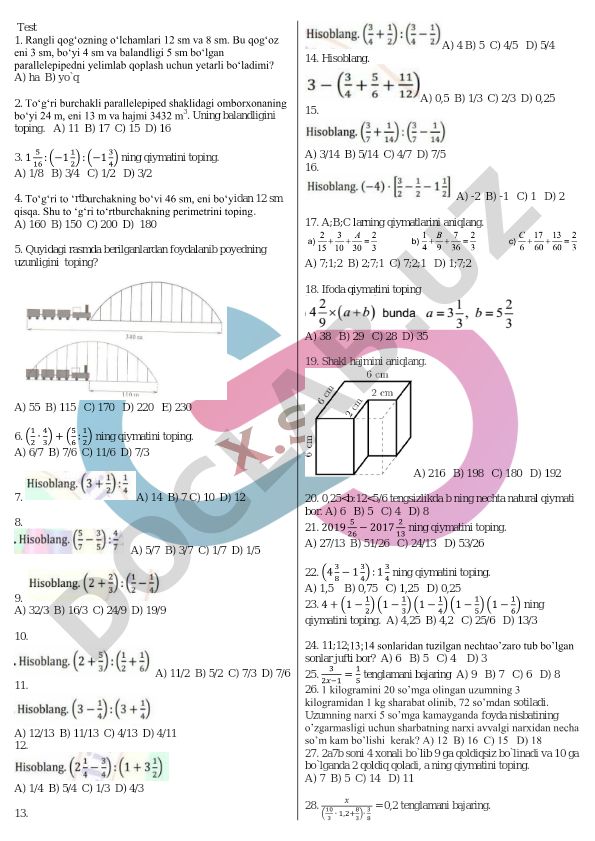 Geometriya va matematika masalalari to'plami