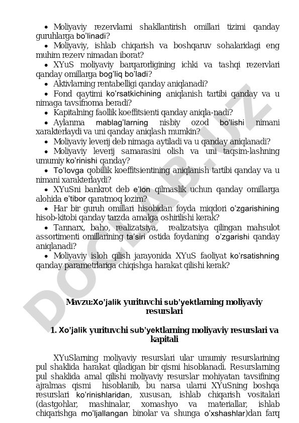 Moliyaviy rezervlar va korporativ moliyaviy barqarorlik omillari