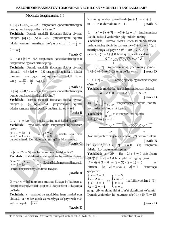 Modulli tenglamalar yechish