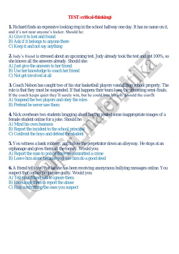 Maktabda axloqiy qarorlar qabul qilish testi
