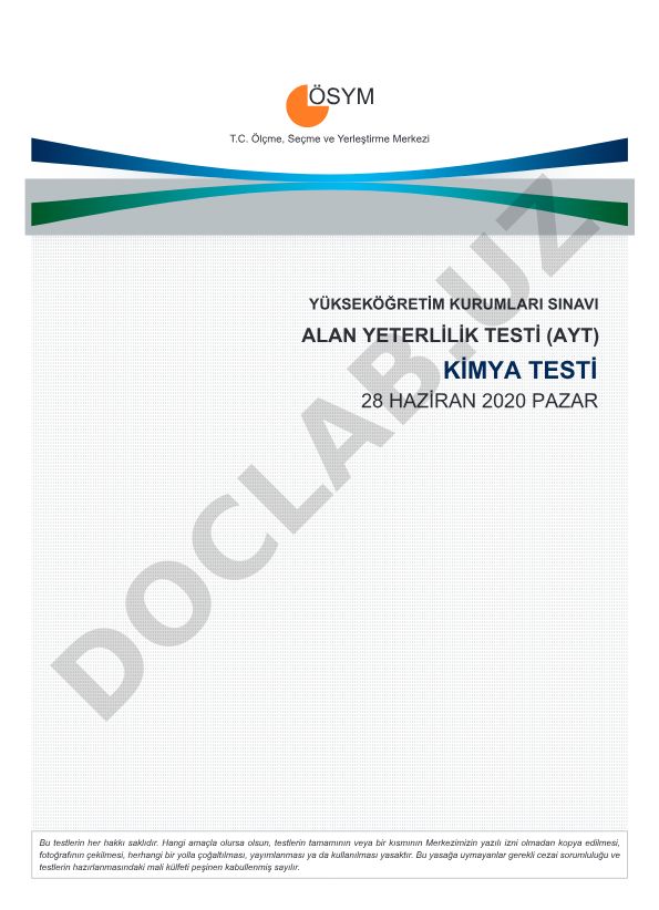 Yükseköğretim Kurumları Sınavı Kimya Testi Soruları