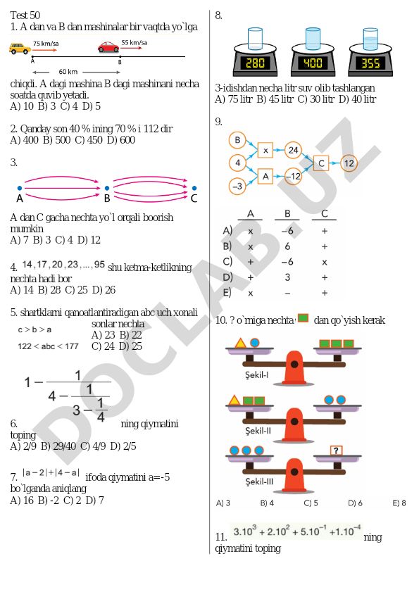 Matematika test savollari to'plami