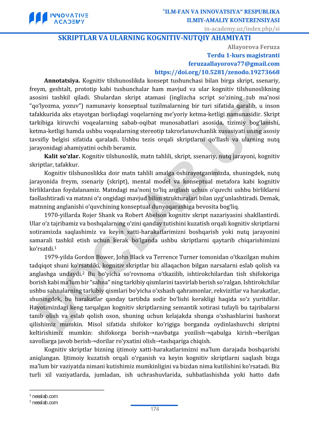 Skriptlar va ularning kognitiv-nutqiy ahamiyati