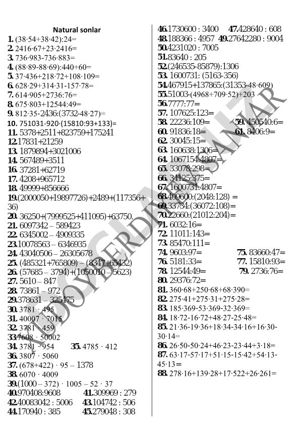 Matematik amallar va hisob-kitoblar to'plami