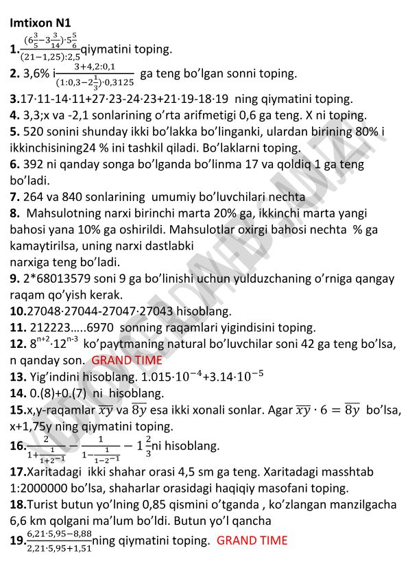 Matematika masalalari to'plami