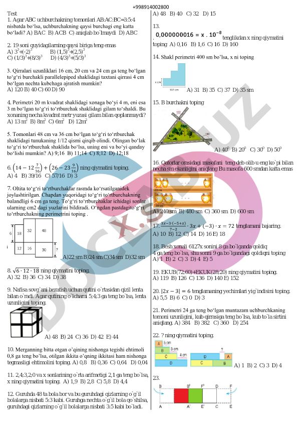 Geometriya va matematika masalalari to'plami